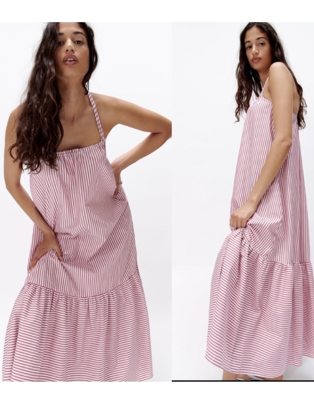 Zara Red and White Striped Poplin Maxi Dress